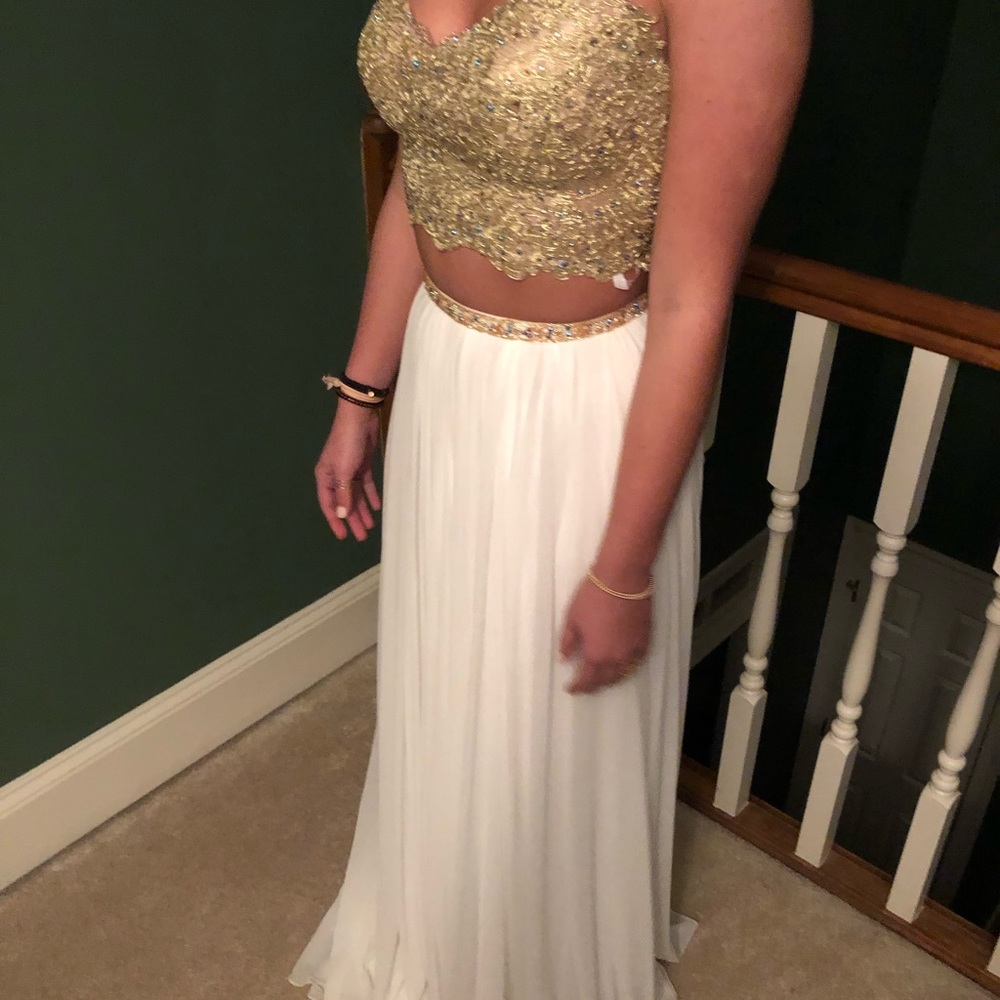 Sherri Hill 2 piece White Gold Prom Dress